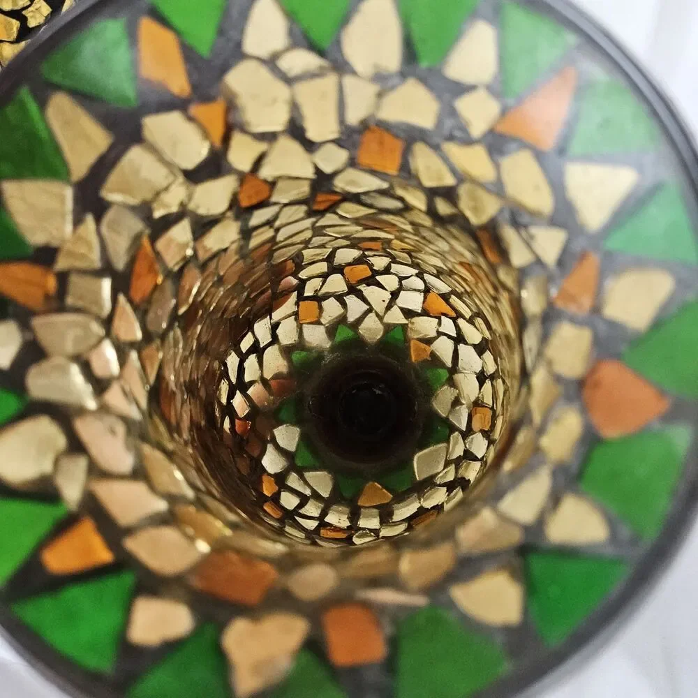 Two Mosaic Hurricane Candle Holder Stained Glass Tiles Bronze Pier 1